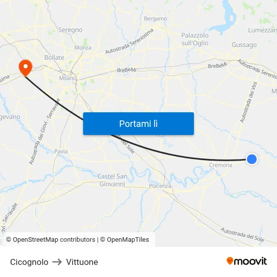 Cicognolo to Vittuone map