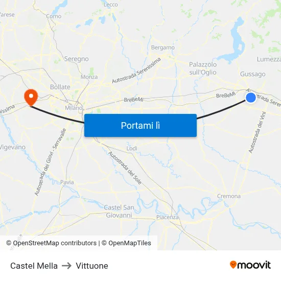 Castel Mella to Vittuone map
