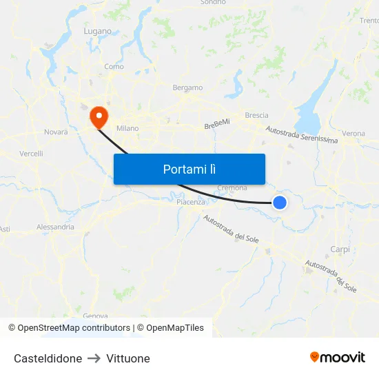 Casteldidone to Vittuone map