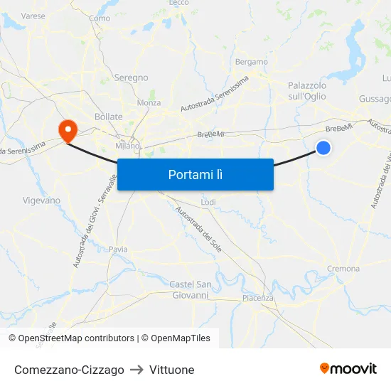 Comezzano-Cizzago to Vittuone map