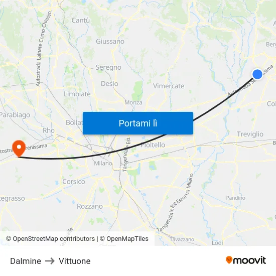 Dalmine to Vittuone map