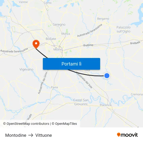 Montodine to Vittuone map