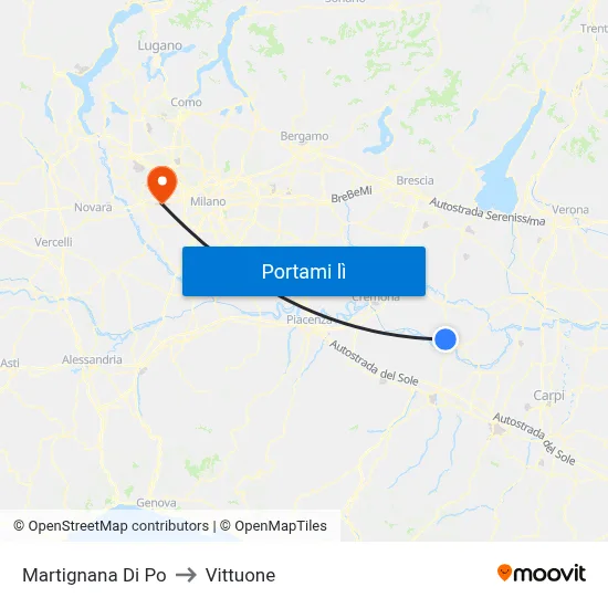 Martignana Di Po to Vittuone map