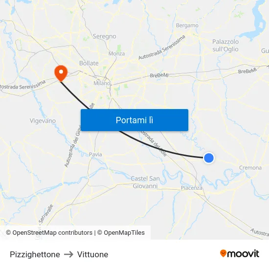 Pizzighettone to Vittuone map