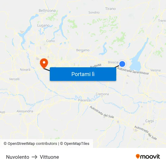 Nuvolento to Vittuone map