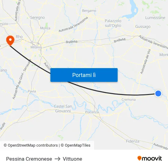 Pessina Cremonese to Vittuone map