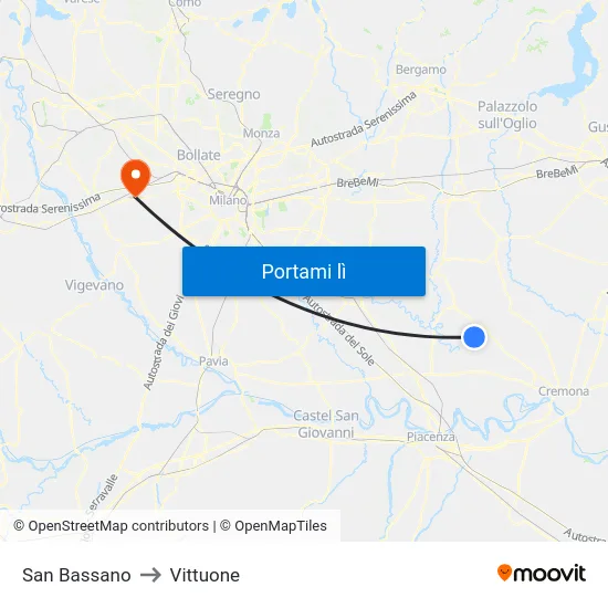 San Bassano to Vittuone map