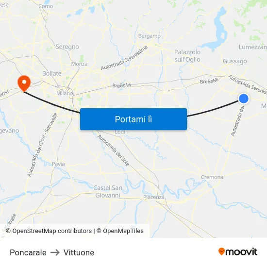 Poncarale to Vittuone map