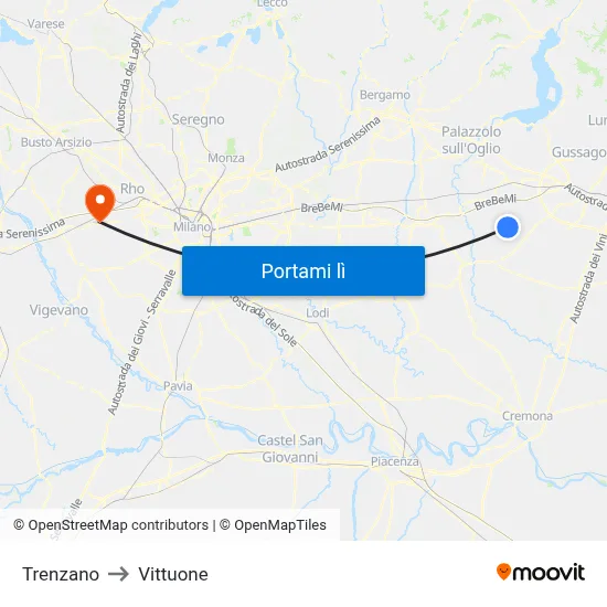 Trenzano to Vittuone map