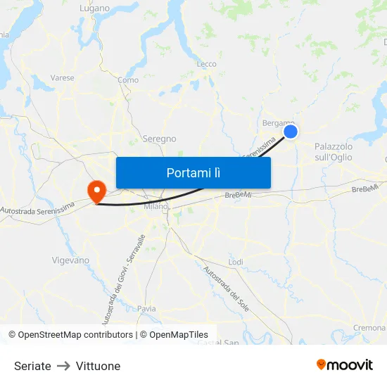 Seriate to Vittuone map