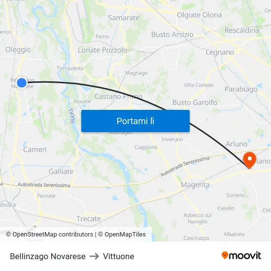 Bellinzago Novarese to Vittuone map