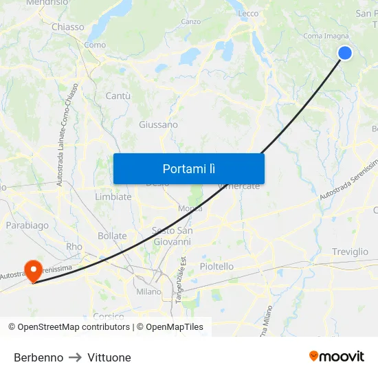 Berbenno to Vittuone map
