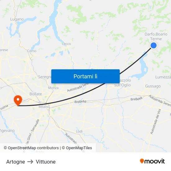 Artogne to Vittuone map