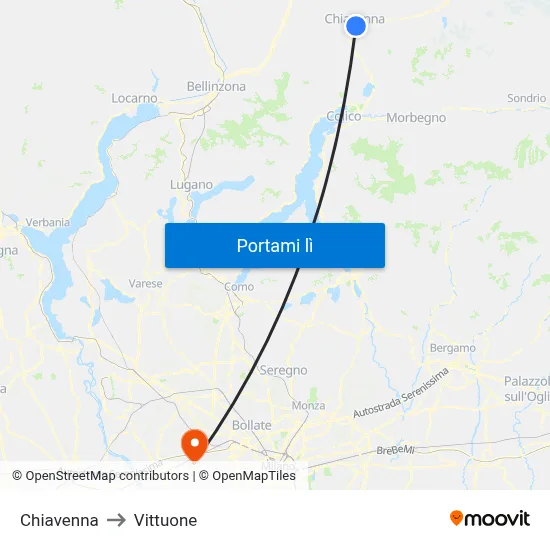 Chiavenna to Vittuone map