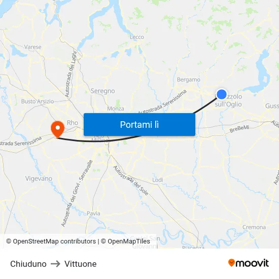 Chiuduno to Vittuone map