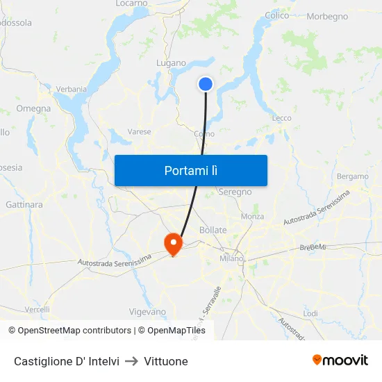 Castiglione D' Intelvi to Vittuone map