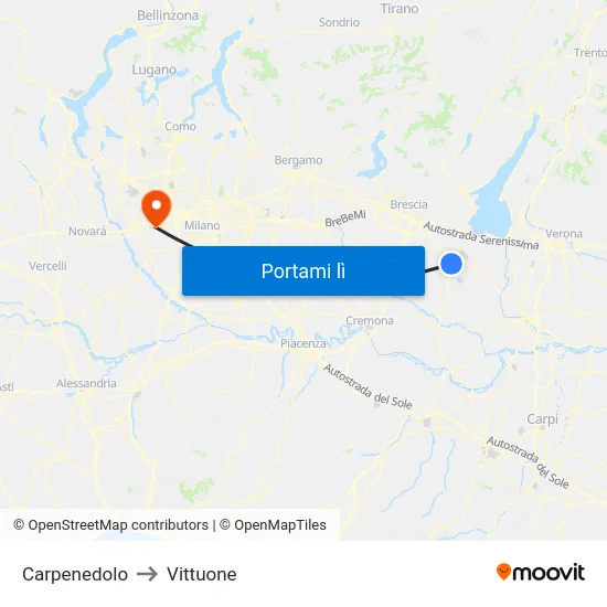 Carpenedolo to Vittuone map