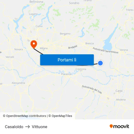Casaloldo to Vittuone map