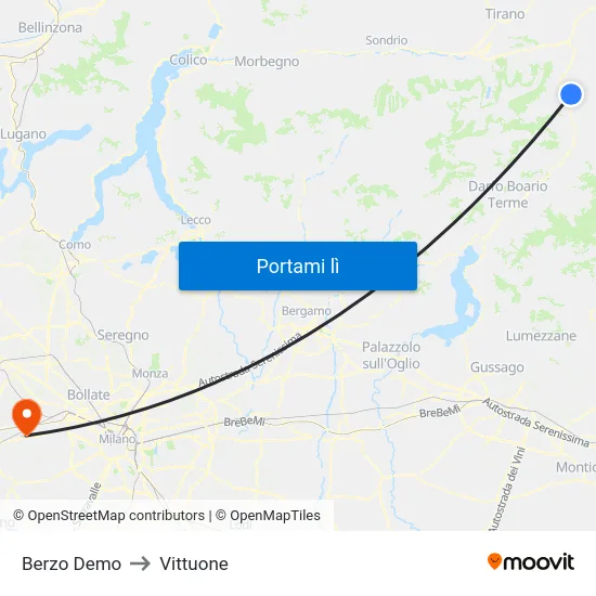 Berzo Demo to Vittuone map