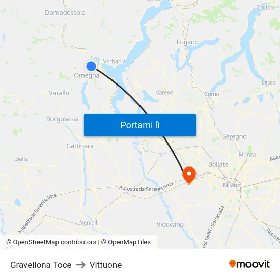 Gravellona Toce to Vittuone map