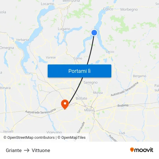 Griante to Vittuone map