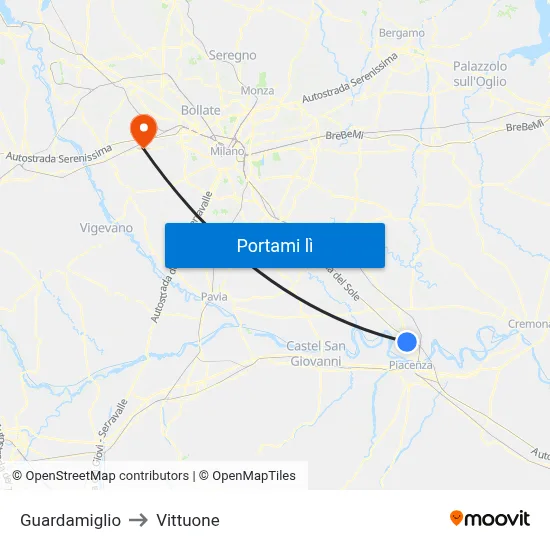 Guardamiglio to Vittuone map