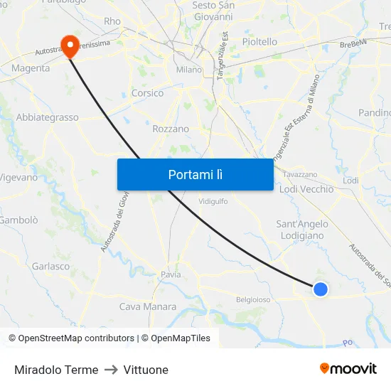 Miradolo Terme to Vittuone map