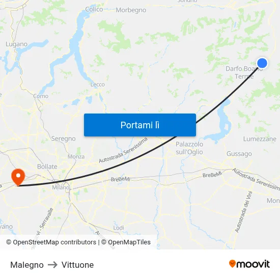 Malegno to Vittuone map