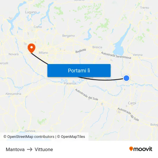 Mantova to Vittuone map