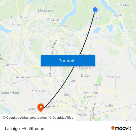 Lasnigo to Vittuone map