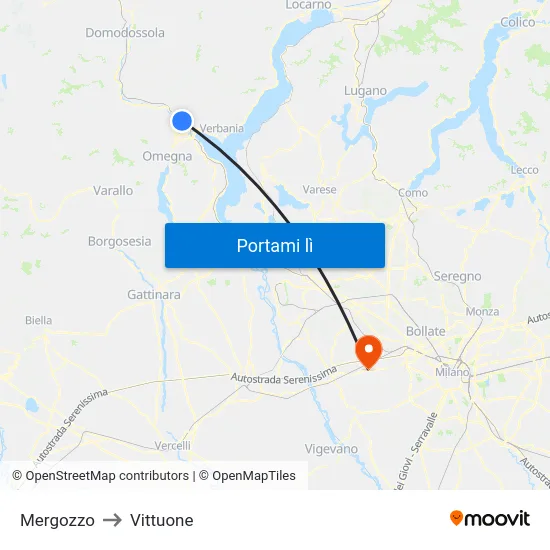 Mergozzo to Vittuone map