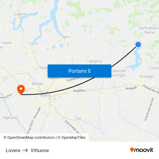 Lovere to Vittuone map