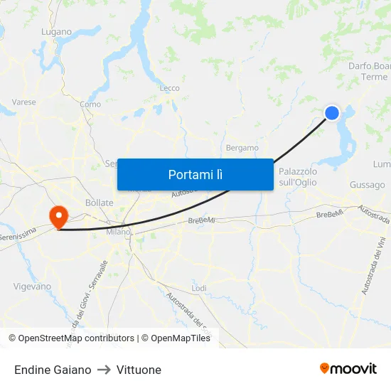 Endine Gaiano to Vittuone map