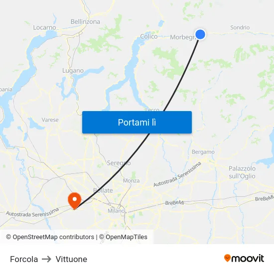 Forcola to Vittuone map
