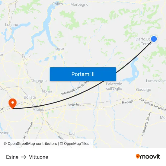 Esine to Vittuone map
