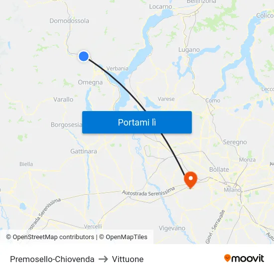 Premosello-Chiovenda to Vittuone map