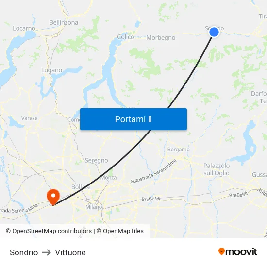 Sondrio to Vittuone map