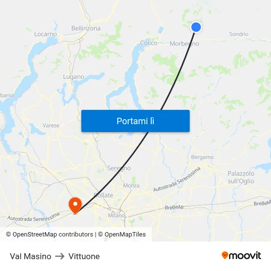 Val Masino to Vittuone map