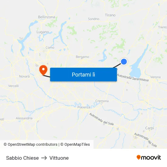 Sabbio Chiese to Vittuone map