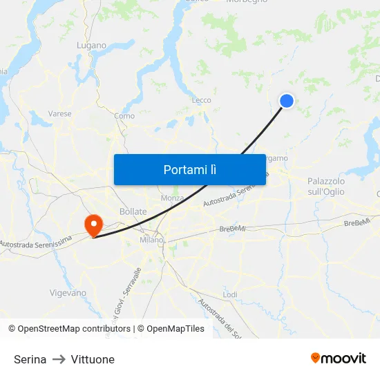 Serina to Vittuone map
