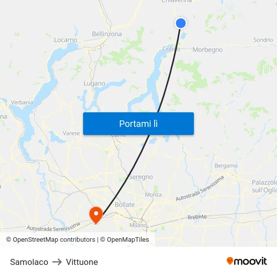 Samolaco to Vittuone map