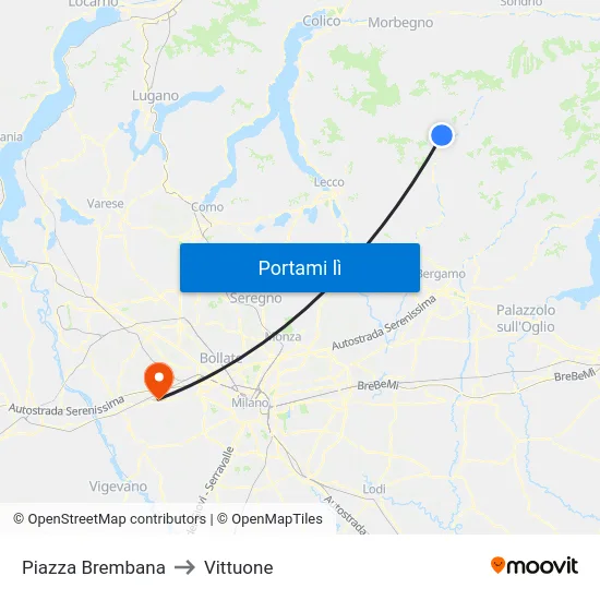 Piazza Brembana to Vittuone map