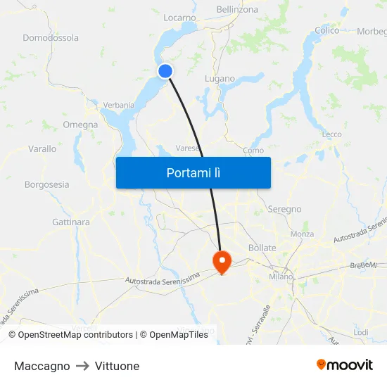Maccagno to Vittuone map