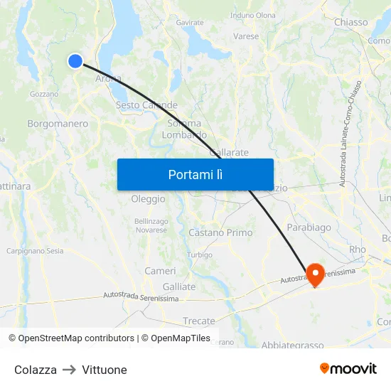 Colazza to Vittuone map