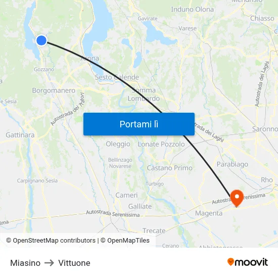Miasino to Vittuone map