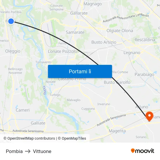 Pombia to Vittuone map