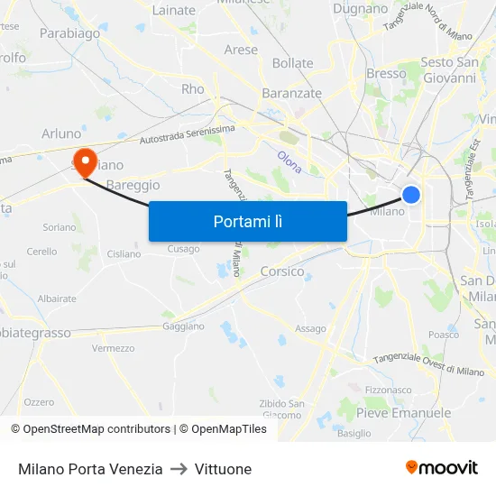 Milano Porta Venezia to Vittuone map