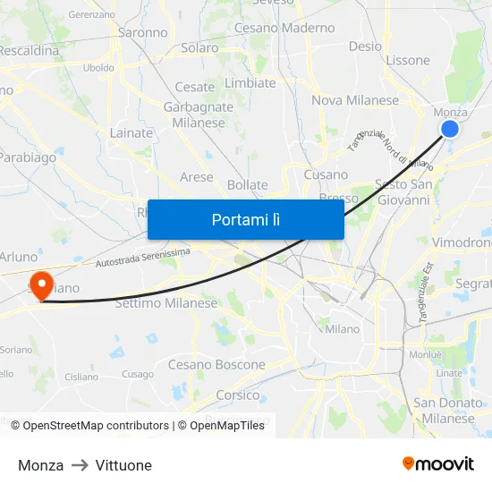Monza to Vittuone map