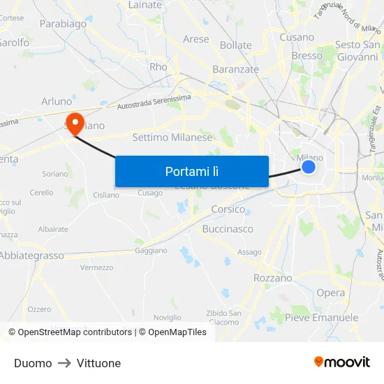 Duomo to Vittuone map