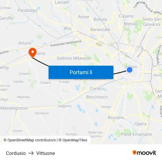Cordusio to Vittuone map